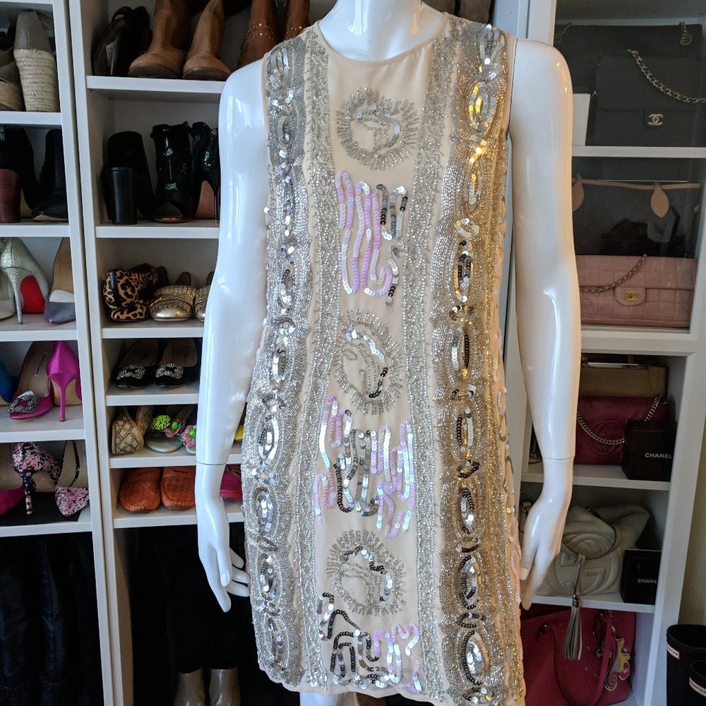 ASOS Pink Nude Embellished Beaded Mini Shift Dress